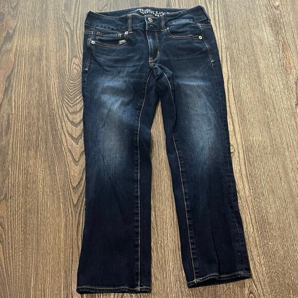 American Eagle Artist Cropped Jeans Super Stretch Denim Dark Wash Blue Size 4 - Picture 1 of 12